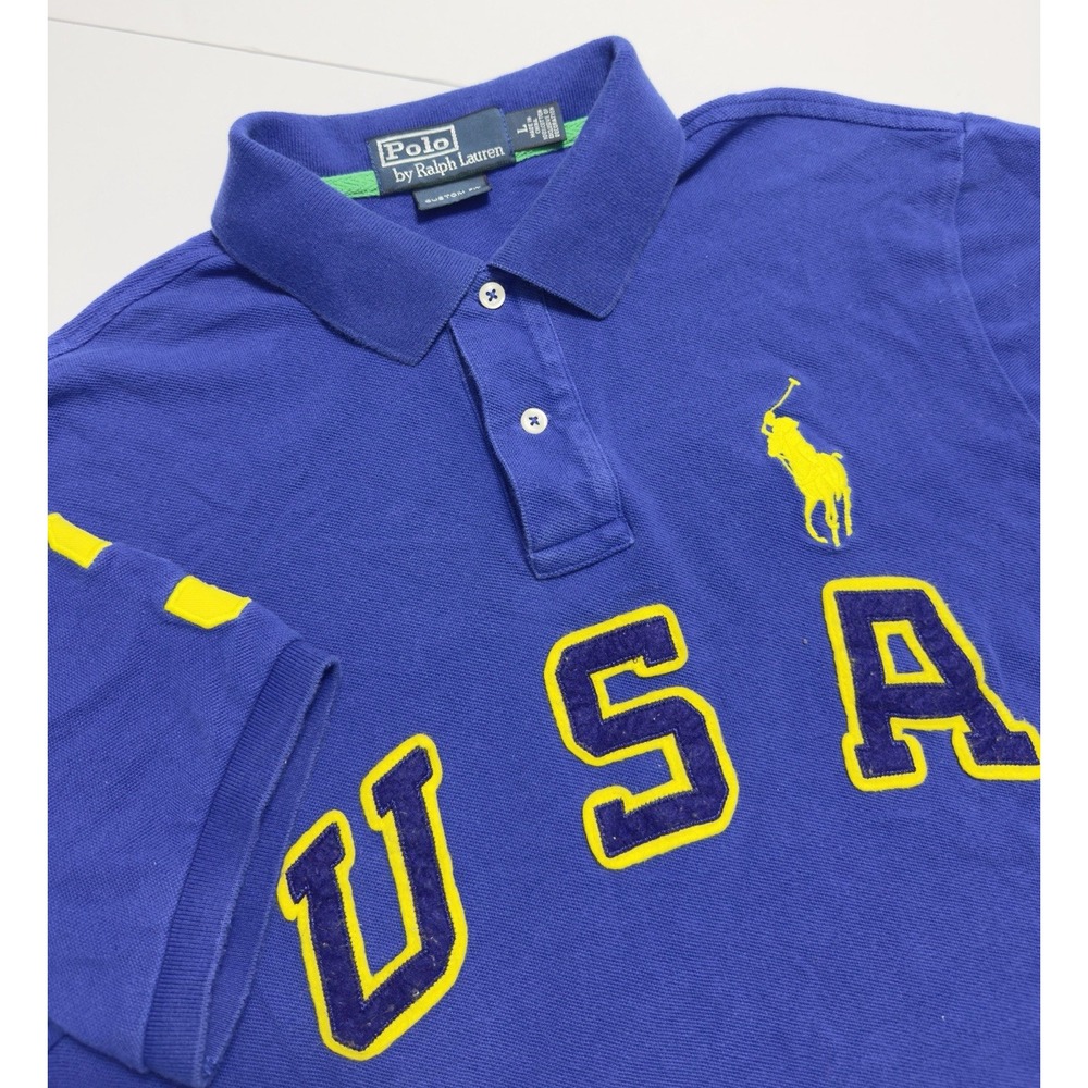 VTG Y2K Polo Ralph Lauren Men's Big Pony USA Custom Fit Polo Shirt Size M Rugby